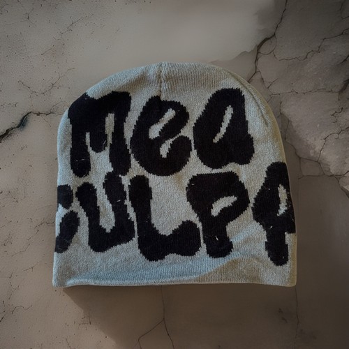 Y2k grey mea culpa beanie - y2k,